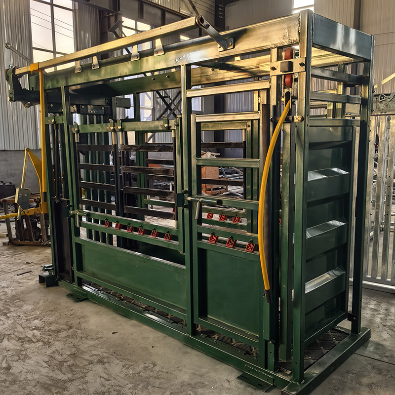Dark green cattle restraint rack shipped